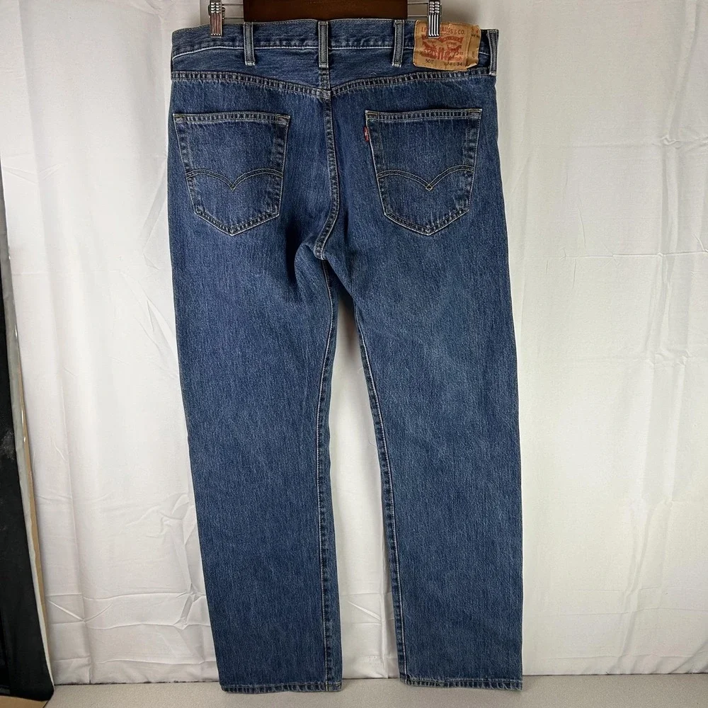 Levis 501 Jeans Mens 38x33‎ (tag 38x34) Blue Button Fly Straight Leg Denim